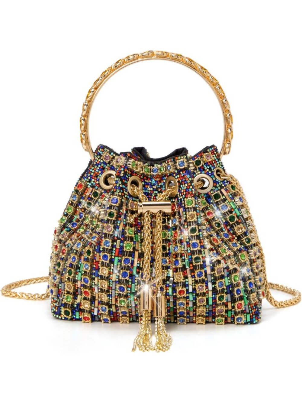 Women Colorful Sparkly Rhinestone Clutch Purse Diamond Chain Evening Bag